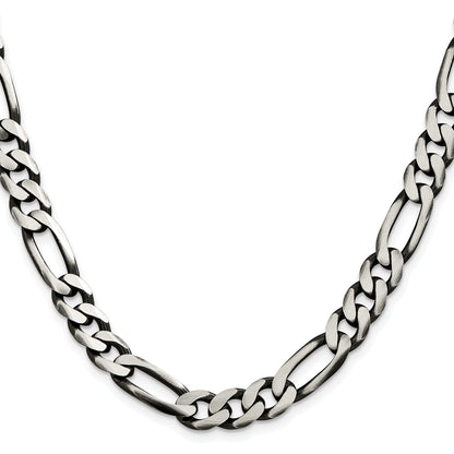 26 Inch Sterling Silver Antiqued 9mm Figaro Chain