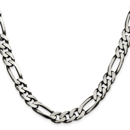 Sterling Silver Antiqued 9mm Figaro Chain Necklace