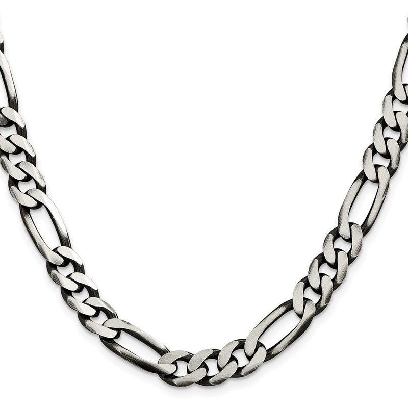 Sterling Silver Antiqued 9mm Figaro Chain Necklace