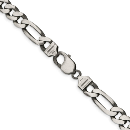 26 Inch Sterling Silver Antiqued 9mm Figaro Chain