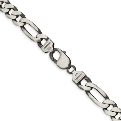Sterling Silver Antiqued 9mm Figaro Chain Necklace
