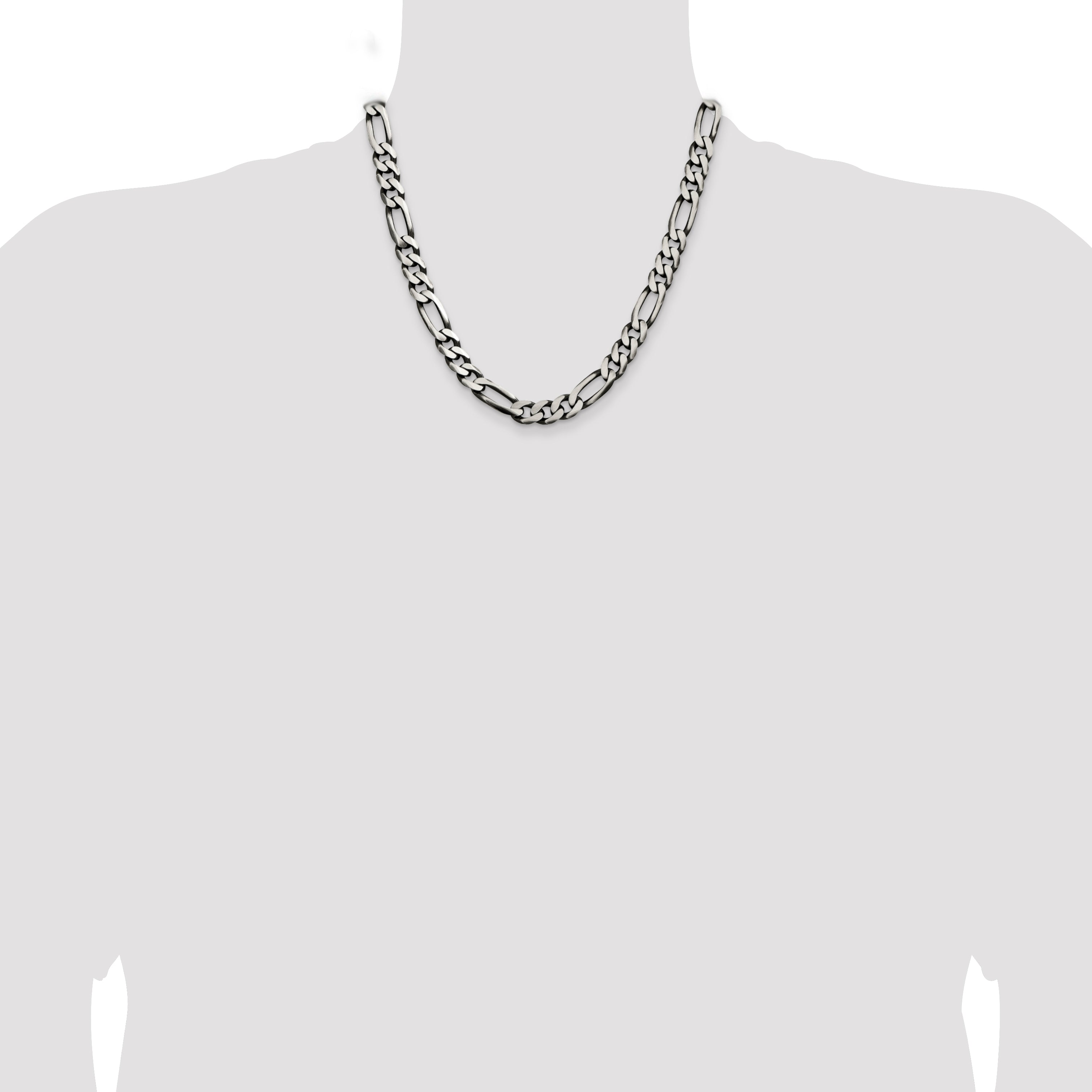 20 Inch Sterling Silver Antiqued 9mm Figaro Chain