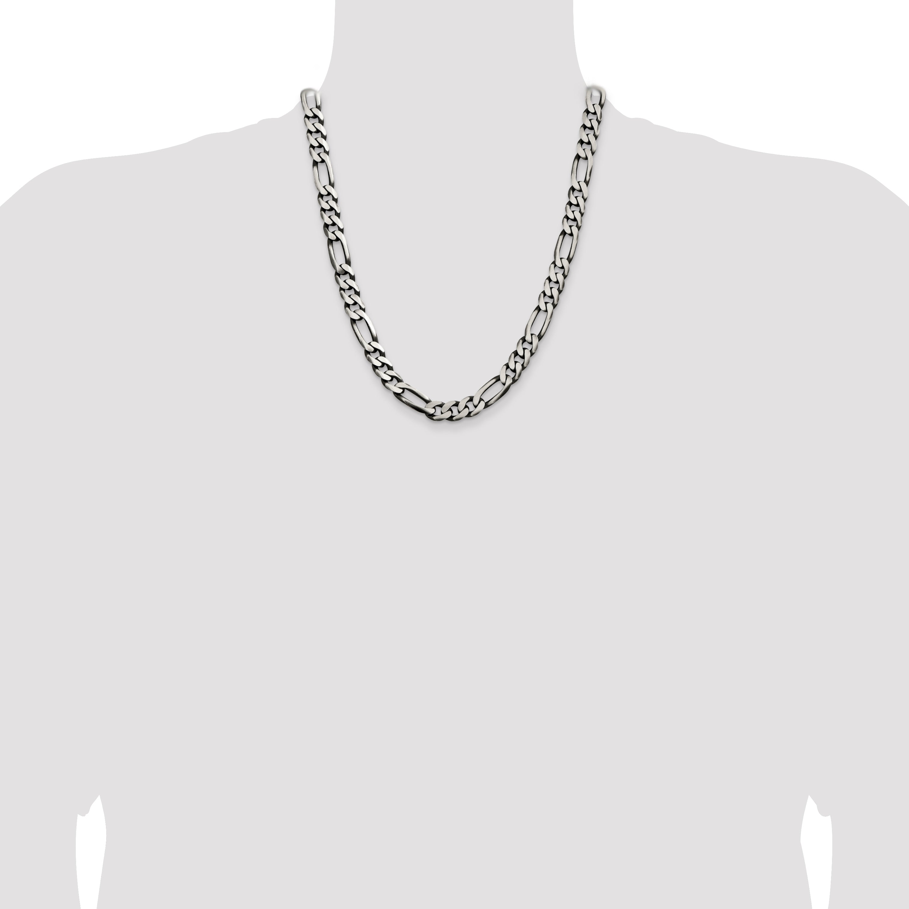 22 Inch Sterling Silver Antiqued 9mm Figaro Chain