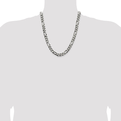 22 Inch Sterling Silver Antiqued 9mm Figaro Chain