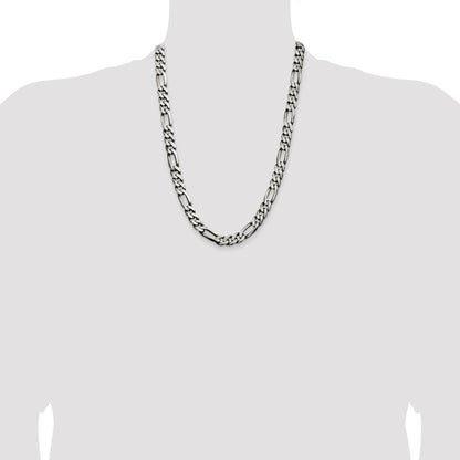 24 Inch Sterling Silver Antiqued 9mm Figaro Chain