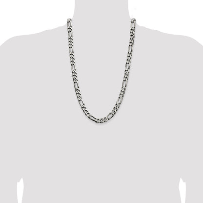 26 Inch Sterling Silver Antiqued 9mm Figaro Chain