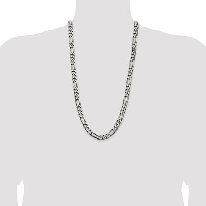 28 Inch Sterling Silver Antiqued 9mm Figaro Chain