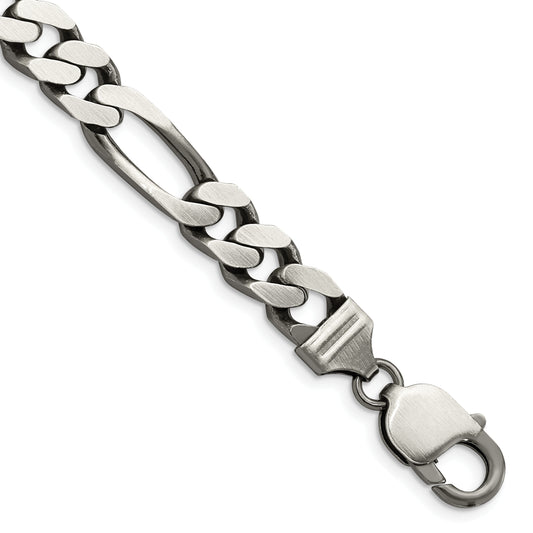 9 Inch Sterling Silver Antiqued 9mm Figaro Chain