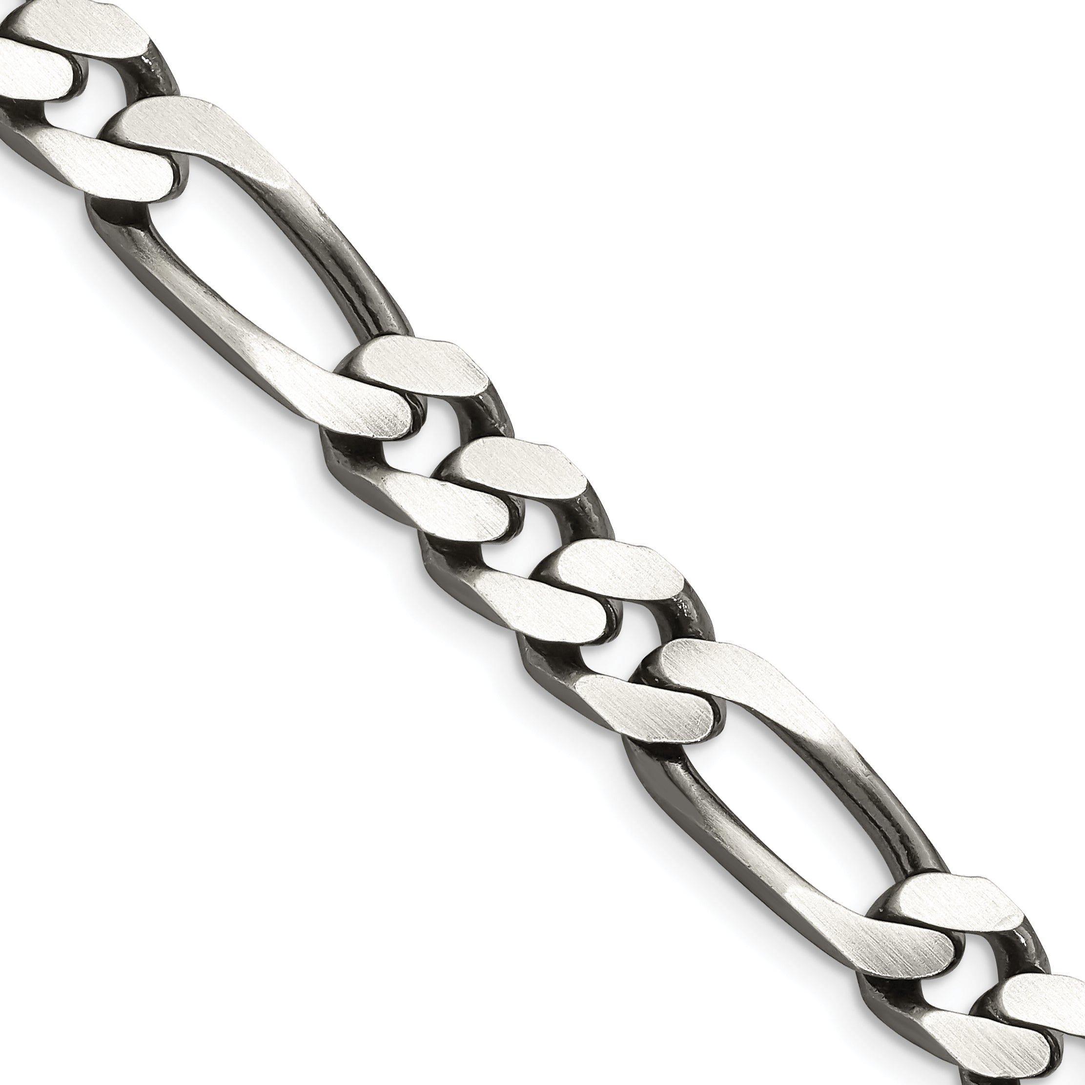 28 Inch Sterling Silver Antiqued 9mm Figaro Chain
