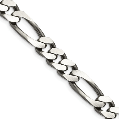 28 Inch Sterling Silver Antiqued 9mm Figaro Chain
