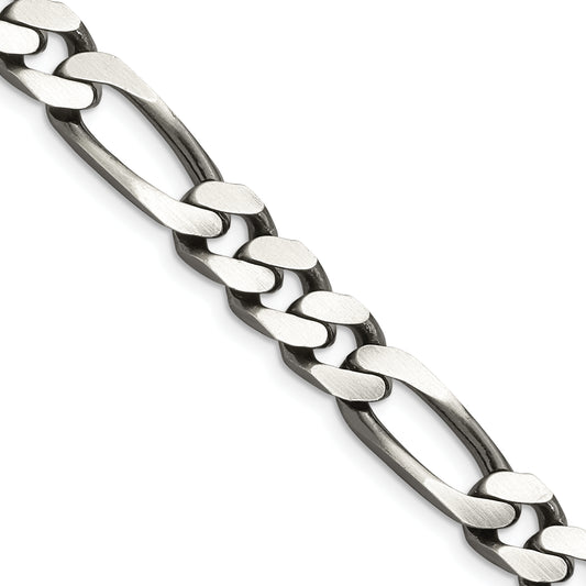 28 Inch Sterling Silver Antiqued 9mm Figaro Chain