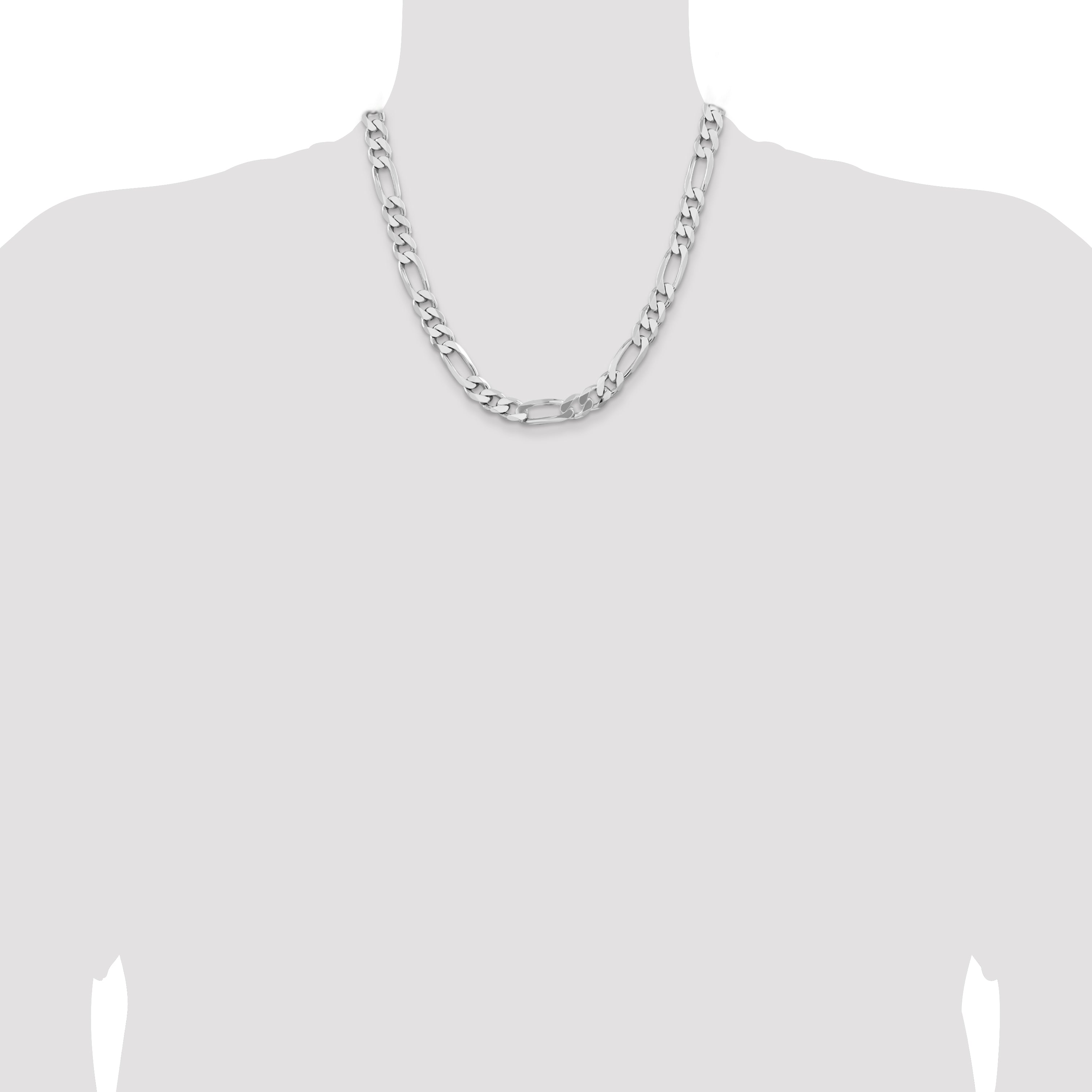 20 Inch Sterling Silver Rhodium-Plated 9mm Figaro Chain