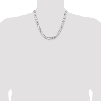 20 Inch Sterling Silver Rhodium-Plated 9mm Figaro Chain