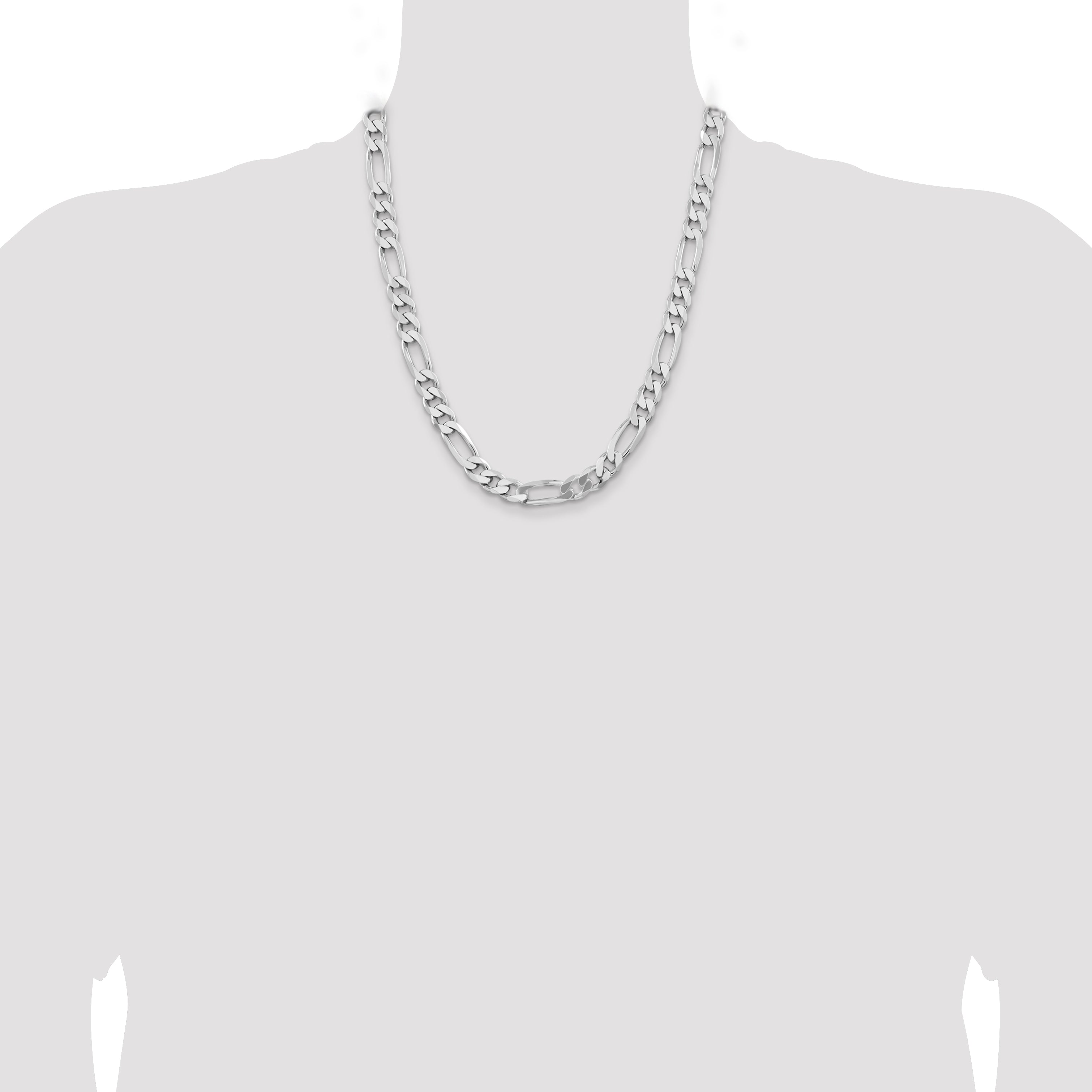 22 Inch Sterling Silver Rhodium-Plated 9mm Figaro Chain