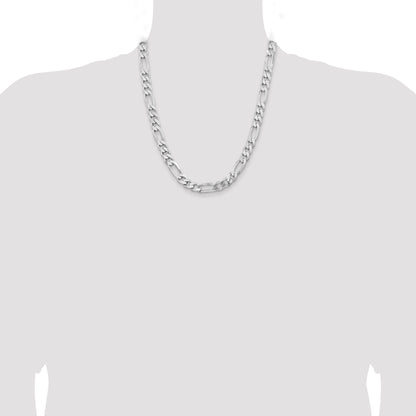 22 Inch Sterling Silver Rhodium-Plated 9mm Figaro Chain