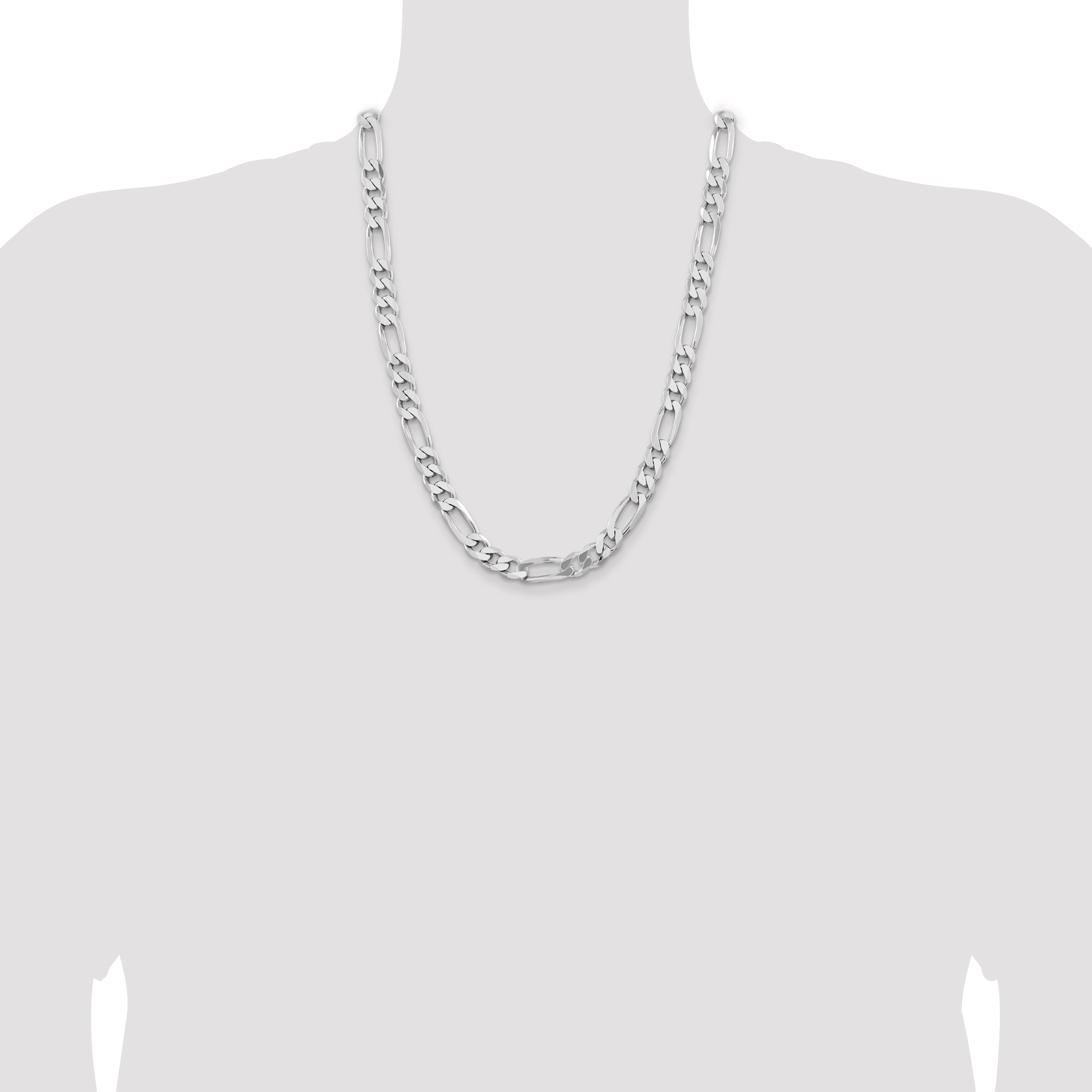24 Inch Sterling Silver Rhodium-Plated 9mm Figaro Chain