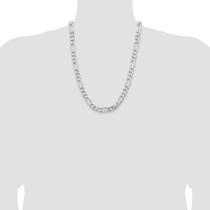 24 Inch Sterling Silver Rhodium-Plated 9mm Figaro Chain