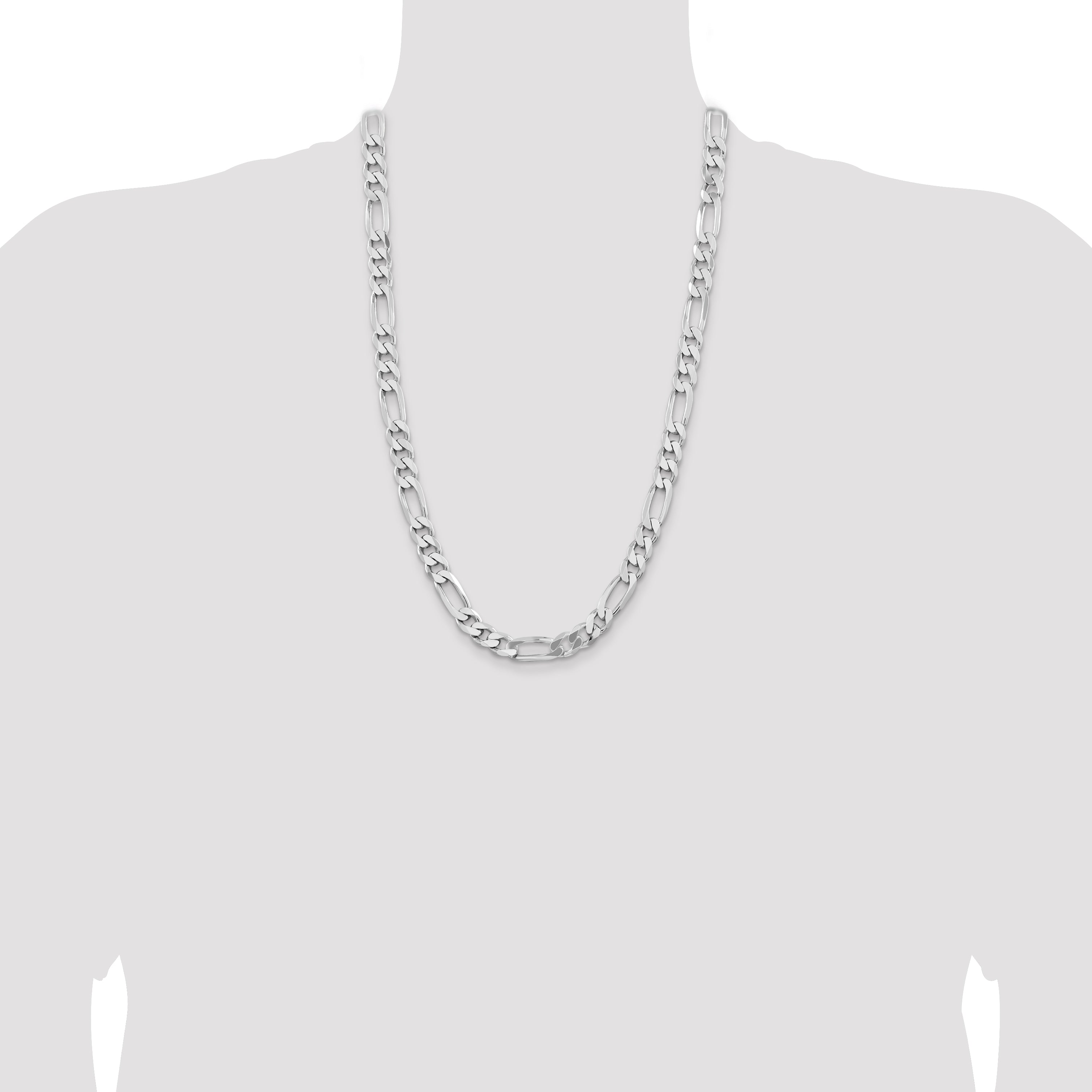 26 Inch Sterling Silver Rhodium-Plated 9mm Figaro Chain