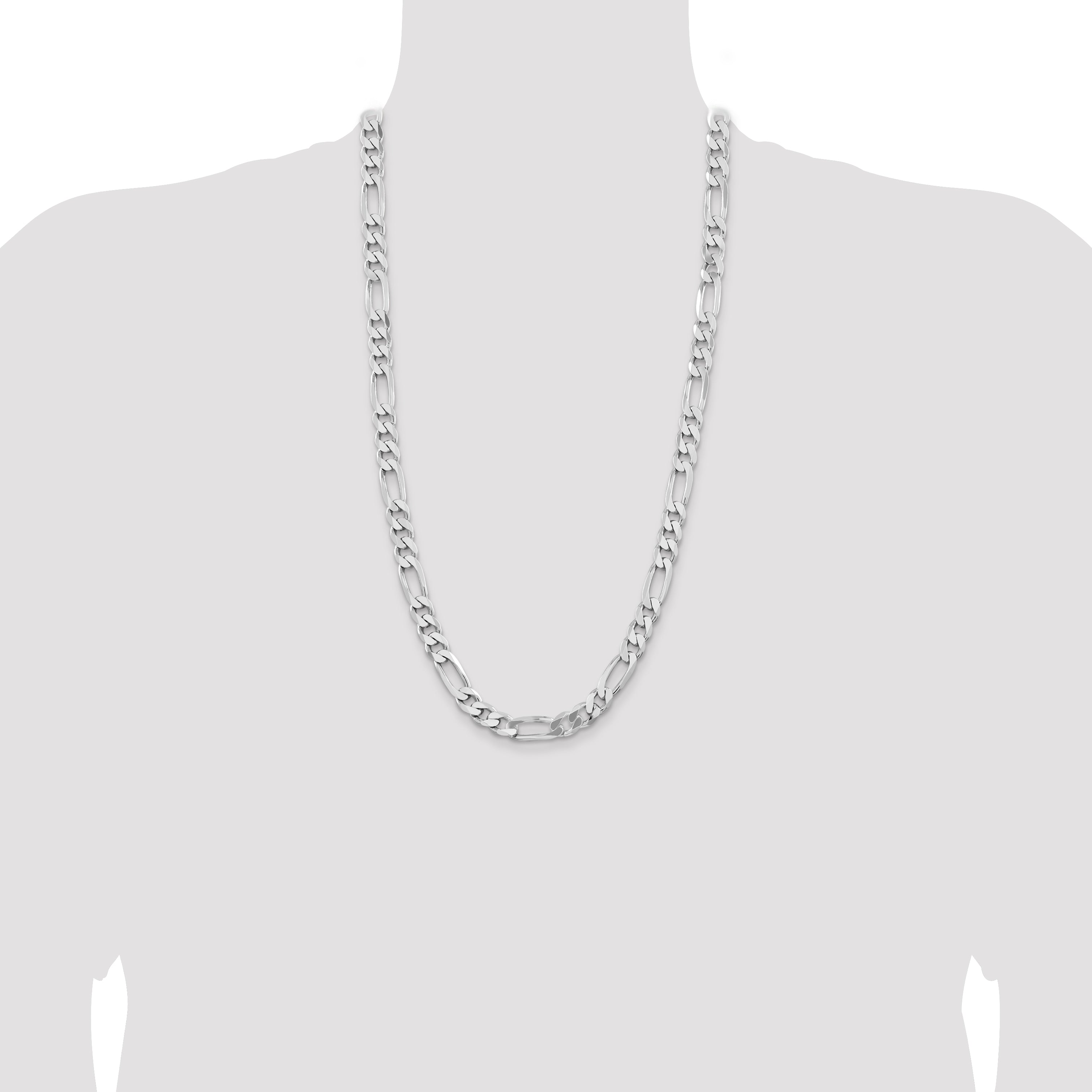 28 Inch Sterling Silver Rhodium-Plated 9mm Figaro Chain