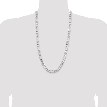 28 Inch Sterling Silver Rhodium-Plated 9mm Figaro Chain