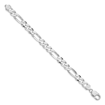 9 Inch Sterling Silver Rhodium-Plated 9mm Figaro Chain