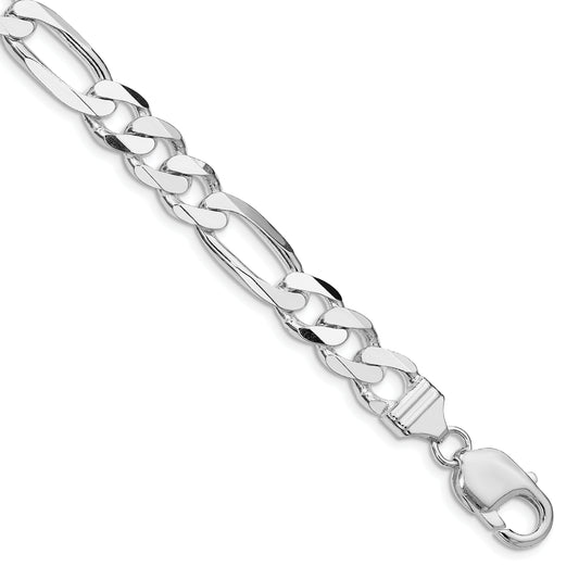 9 Inch Sterling Silver Rhodium-Plated 9mm Figaro Chain