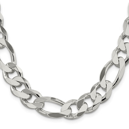 28 Inch Sterling Silver 13.5mm Figaro Chain Necklace