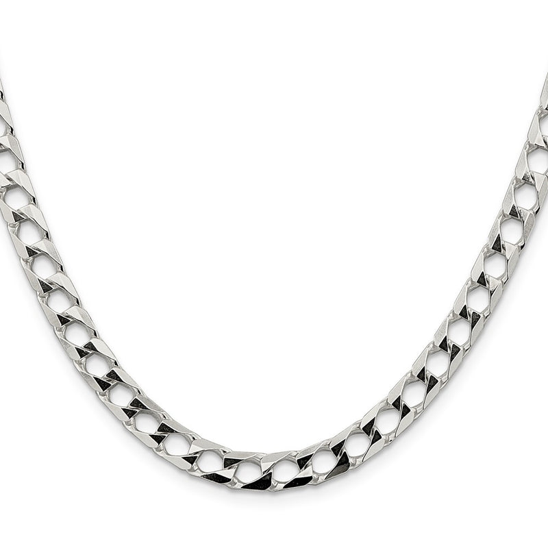 22 Inch Sterling Silver 6.25mm D/C Square Curb Chain Necklace