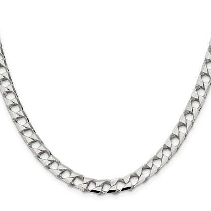 26 Inch Sterling Silver 7.2mm D/C Square Curb Chain Necklace