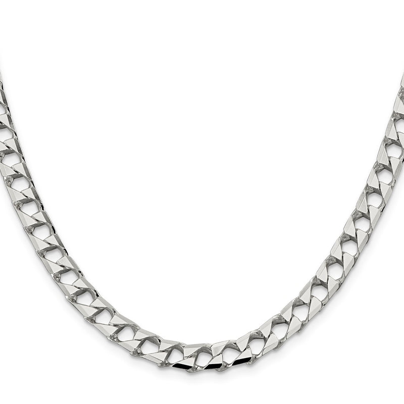 26 Inch Sterling Silver 7.2mm D/C Square Curb Chain Necklace