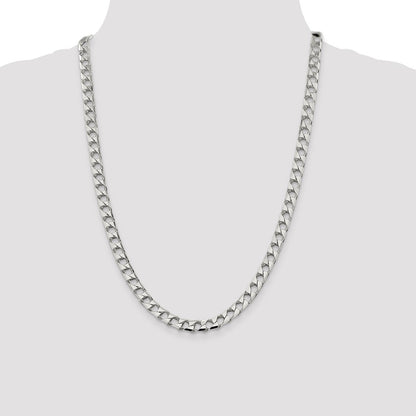 24 Inch Sterling Silver 7.2mm D/C Square Curb Chain Necklace