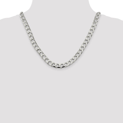 20 Inch Sterling Silver 8.6mm D/C Square Curb Chain Necklace