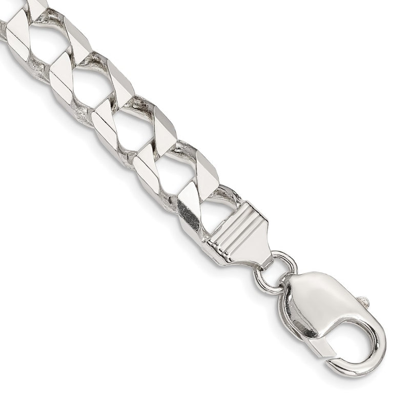 8 Inch Sterling Silver 8.6mm D/C Square Curb Chain Bracelet