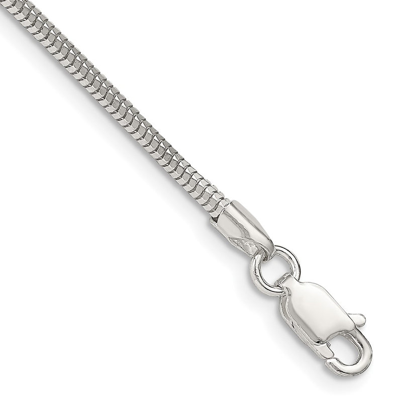 8 Inch Sterling Silver 2mm Diamond-Cut Snake Chain Bracelet