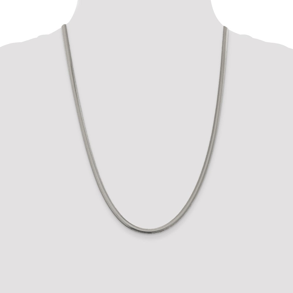 24 Inch Sterling Silver 4.2mm Flat Oval Snake Chain Necklace