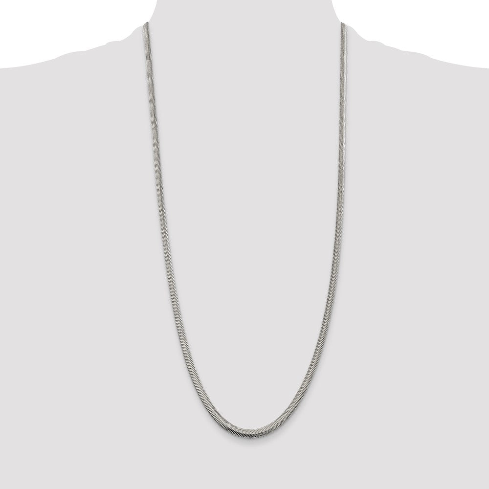 30 Inch Sterling Silver 4.2mm Flat Oval Snake Chain Necklace