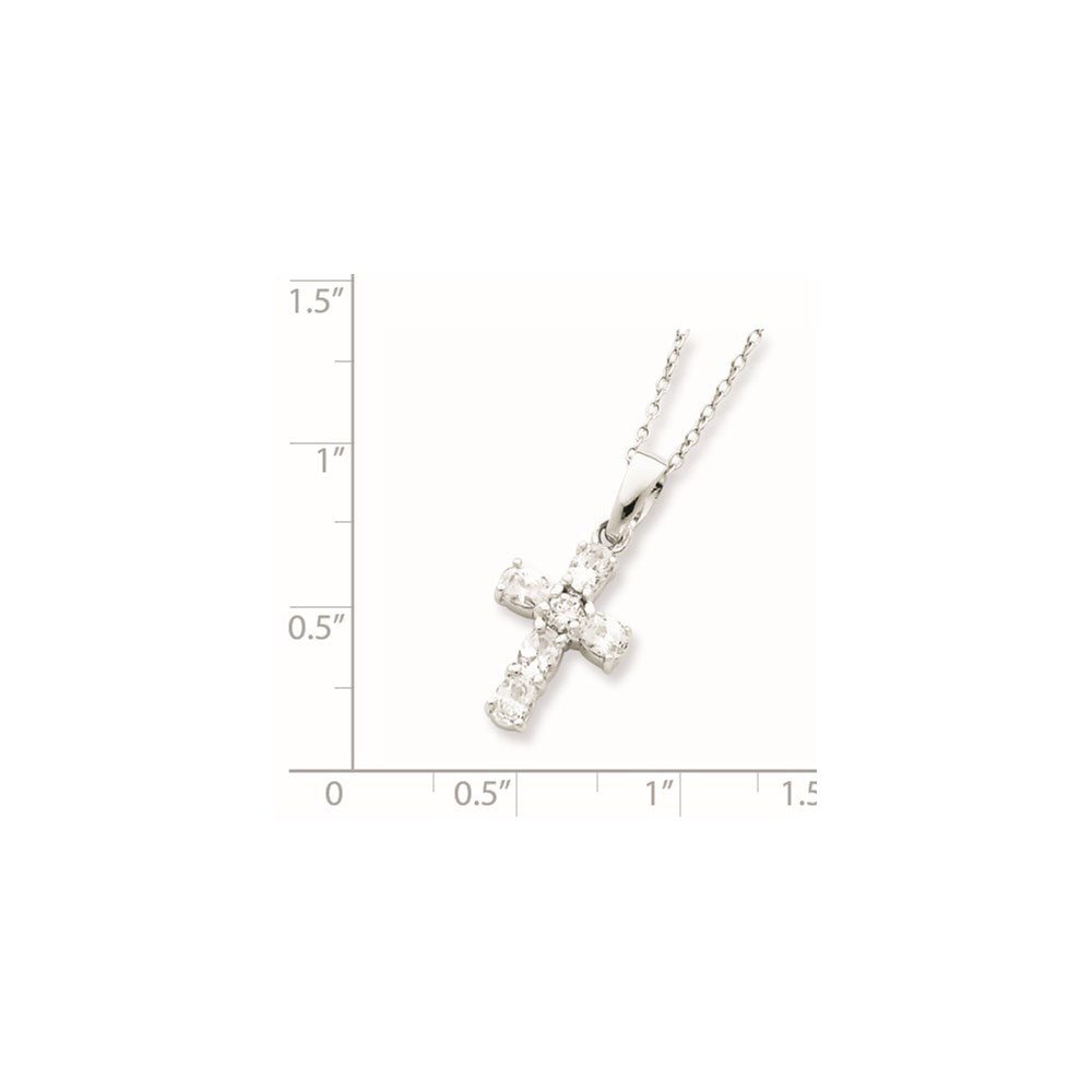 16 Inch Sterling Silver Rhodium-Plated Cz Cross On Box Chain Necklace