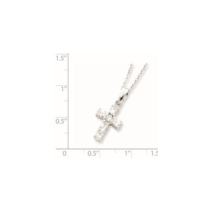 16 Inch Sterling Silver Rhodium-Plated Cz Cross On Box Chain Necklace