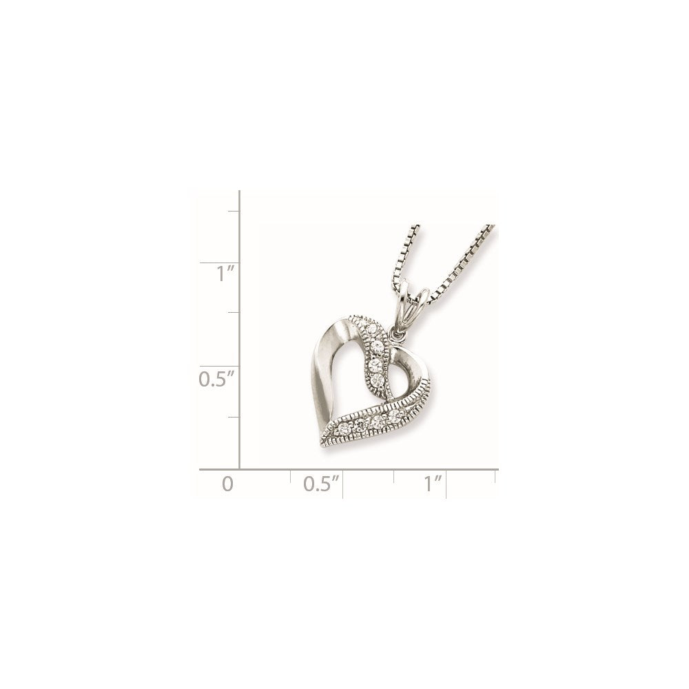 Sterling Silver Rhodium-Plated Fancy Cz Open Heart 16 Inch Necklace