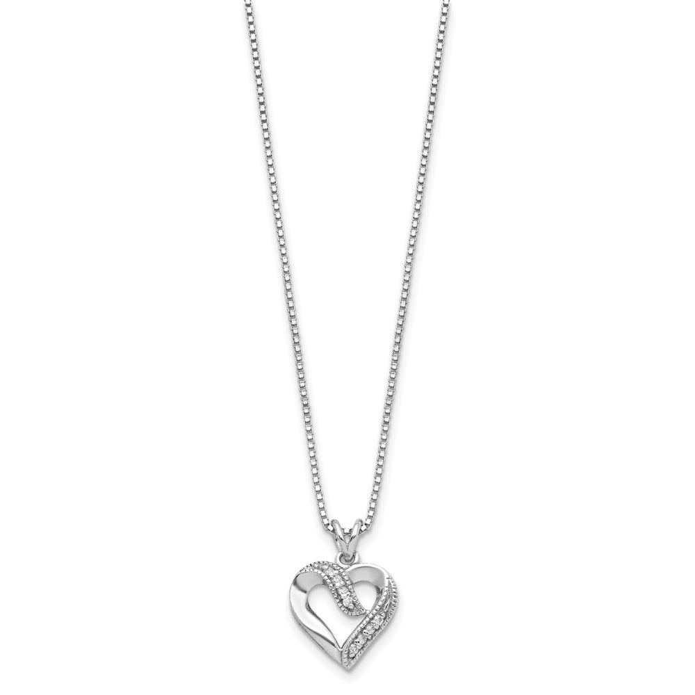 Sterling Silver Rhodium-Plated Fancy Cz Open Heart 16 Inch Necklace