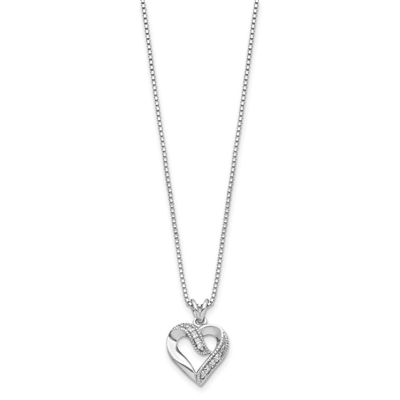 Sterling Silver Rhodium-Plated Fancy Cz Open Heart 16 Inch Necklace