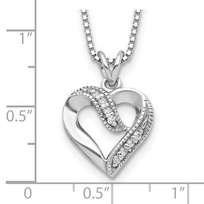 Sterling Silver Rhodium-Plated Fancy Cz Open Heart 16 Inch Necklace