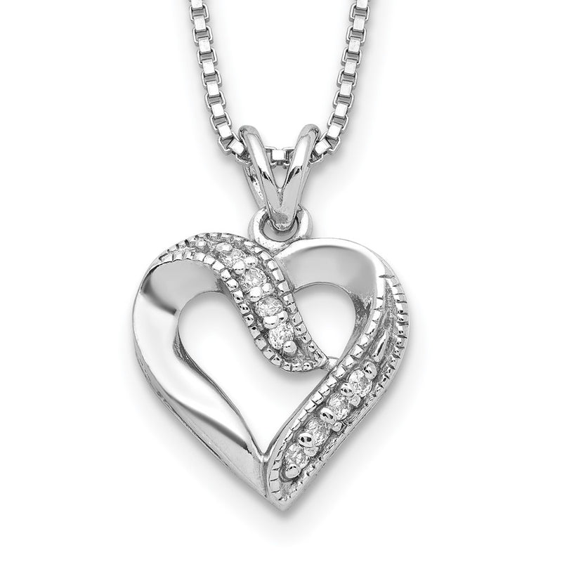 Sterling Silver Rhodium-Plated Fancy Cz Open Heart 16 Inch Necklace