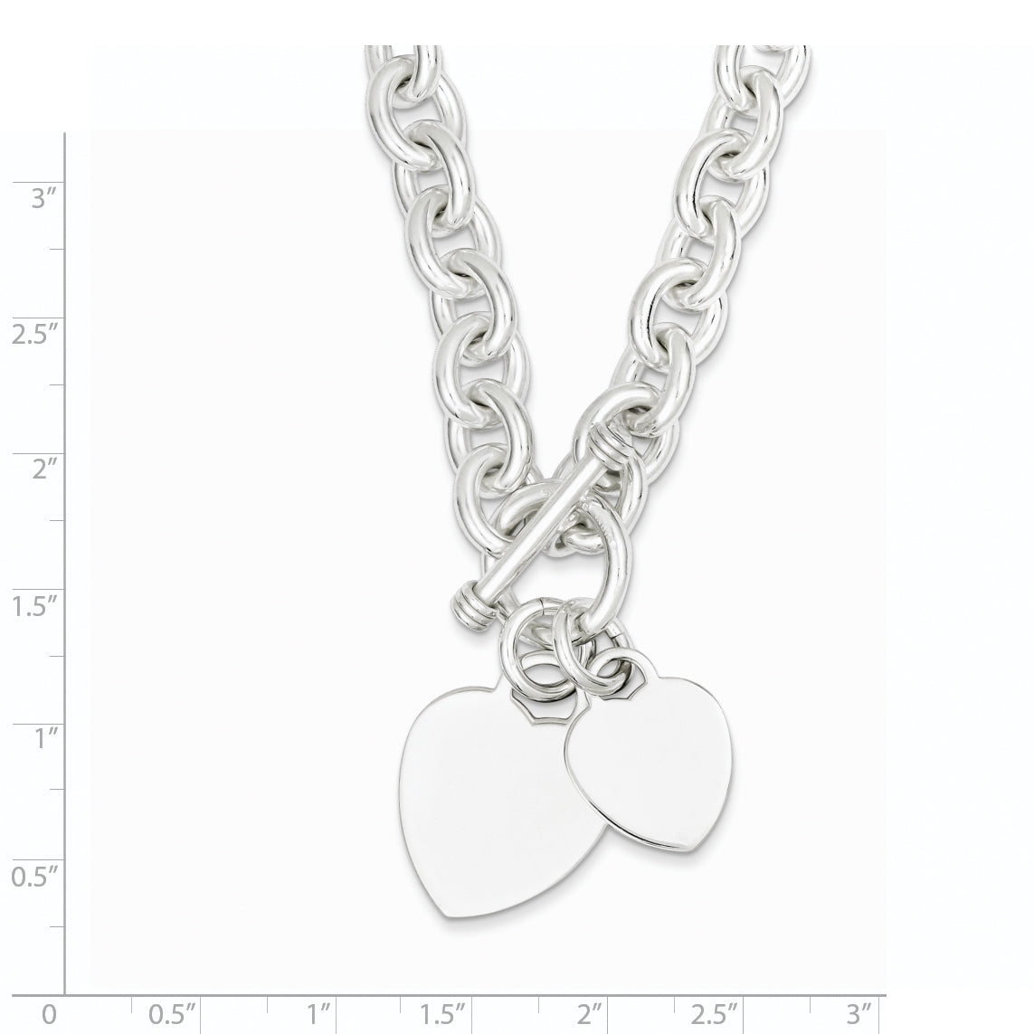 7.75 Inch Sterling Silver Engraveable Heart Disc On Fancy Link Toggle Bracelet