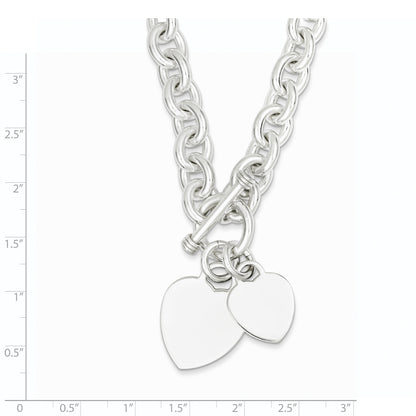7.75 Inch Sterling Silver Engraveable Heart Disc On Fancy Link Toggle Bracelet