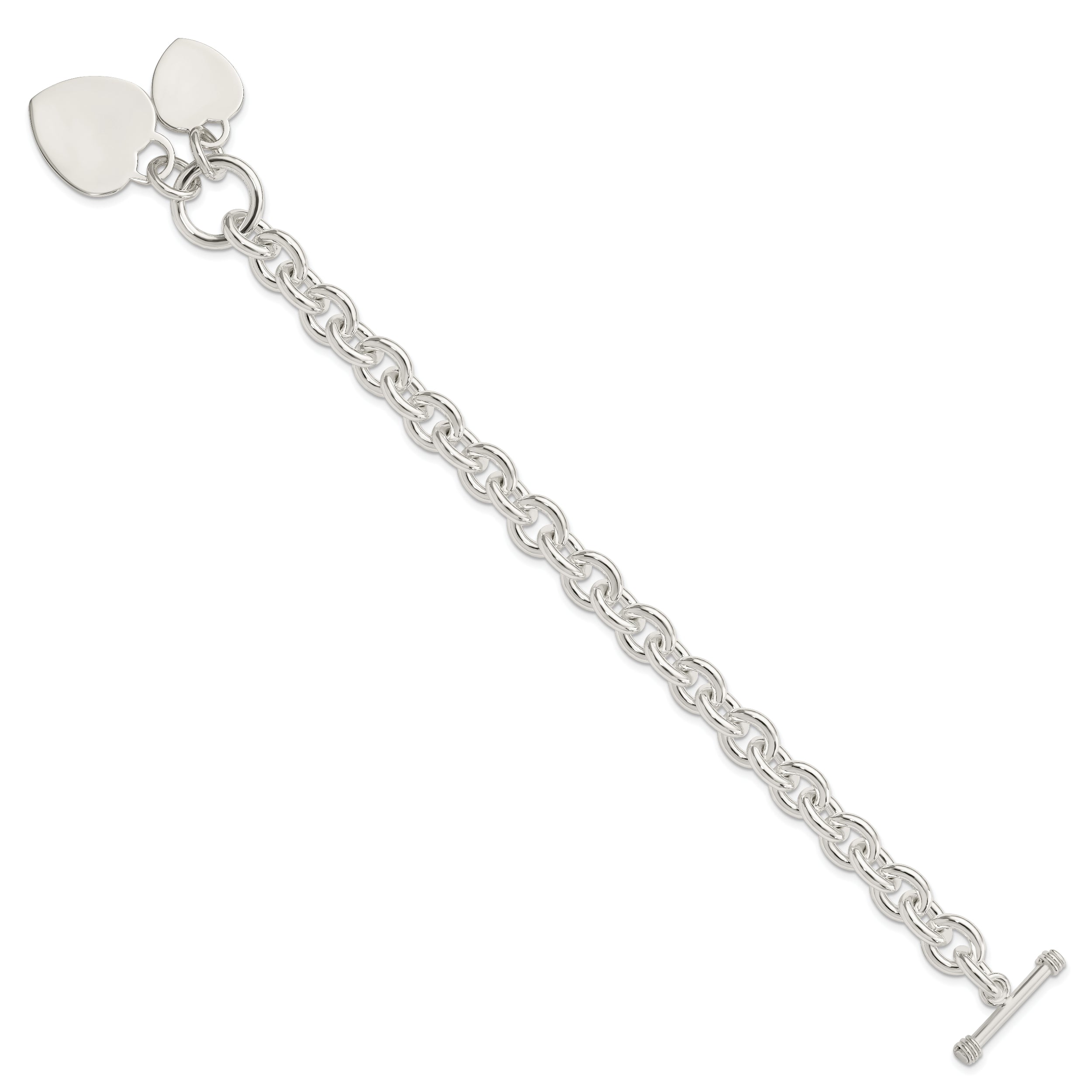 7.75 Inch Sterling Silver Engraveable Heart Disc On Fancy Link Toggle Bracelet