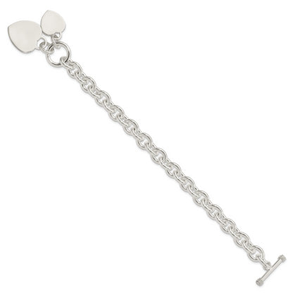 7.75 Inch Sterling Silver Engraveable Heart Disc On Fancy Link Toggle Bracelet