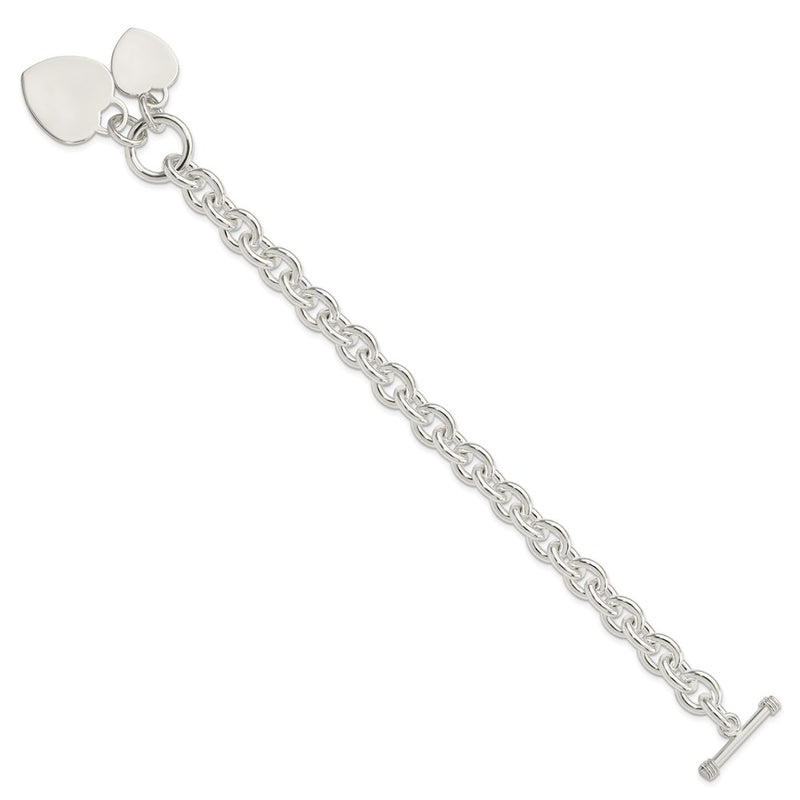7.75 Inch Sterling Silver Engraveable Heart Disc On Fancy Link Toggle Bracelet