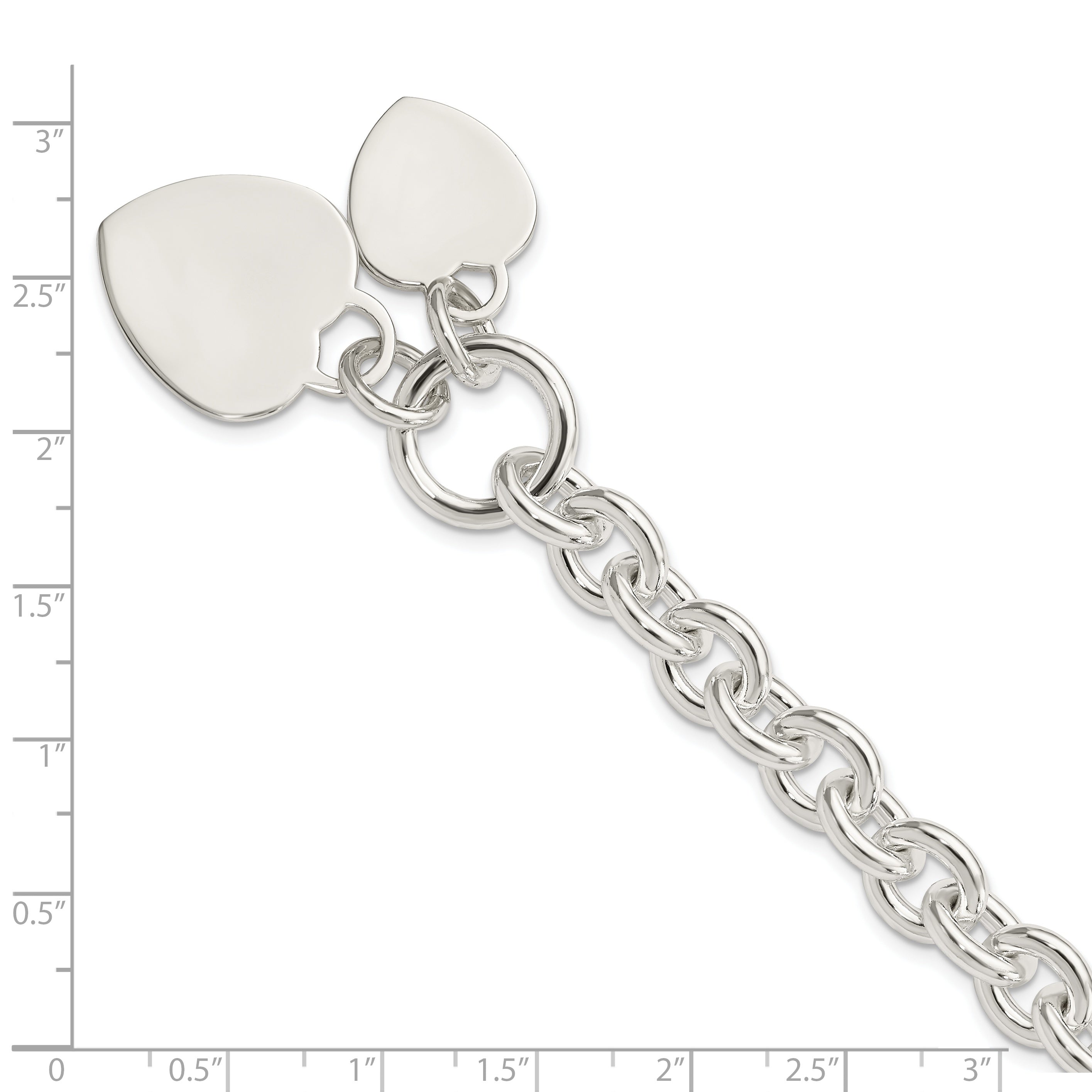 7.75 Inch Sterling Silver Engraveable Heart Disc On Fancy Link Toggle Bracelet