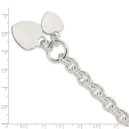 7.75 Inch Sterling Silver Engraveable Heart Disc On Fancy Link Toggle Bracelet
